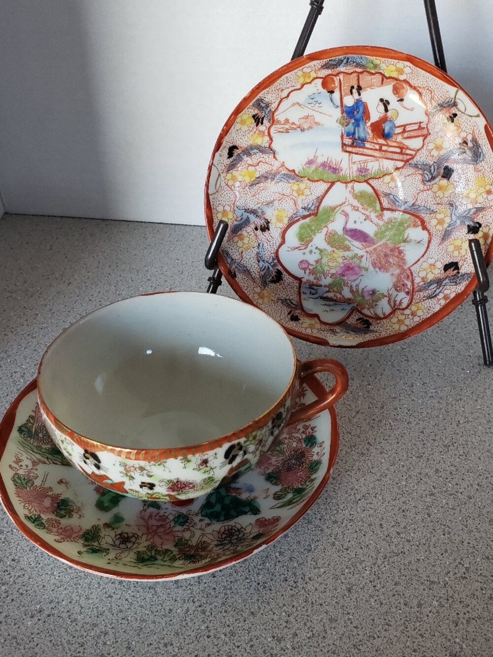 Vintage Asian Theme Cup And Saucers